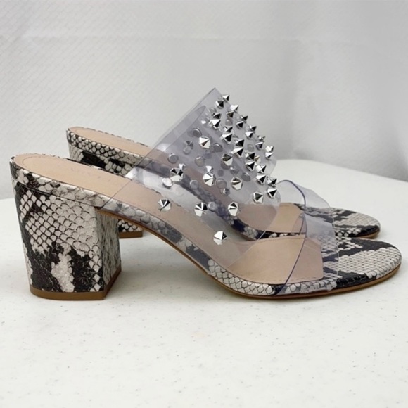 Caravel studded Snake Print Heeled Sandals - Picture 2 of 7